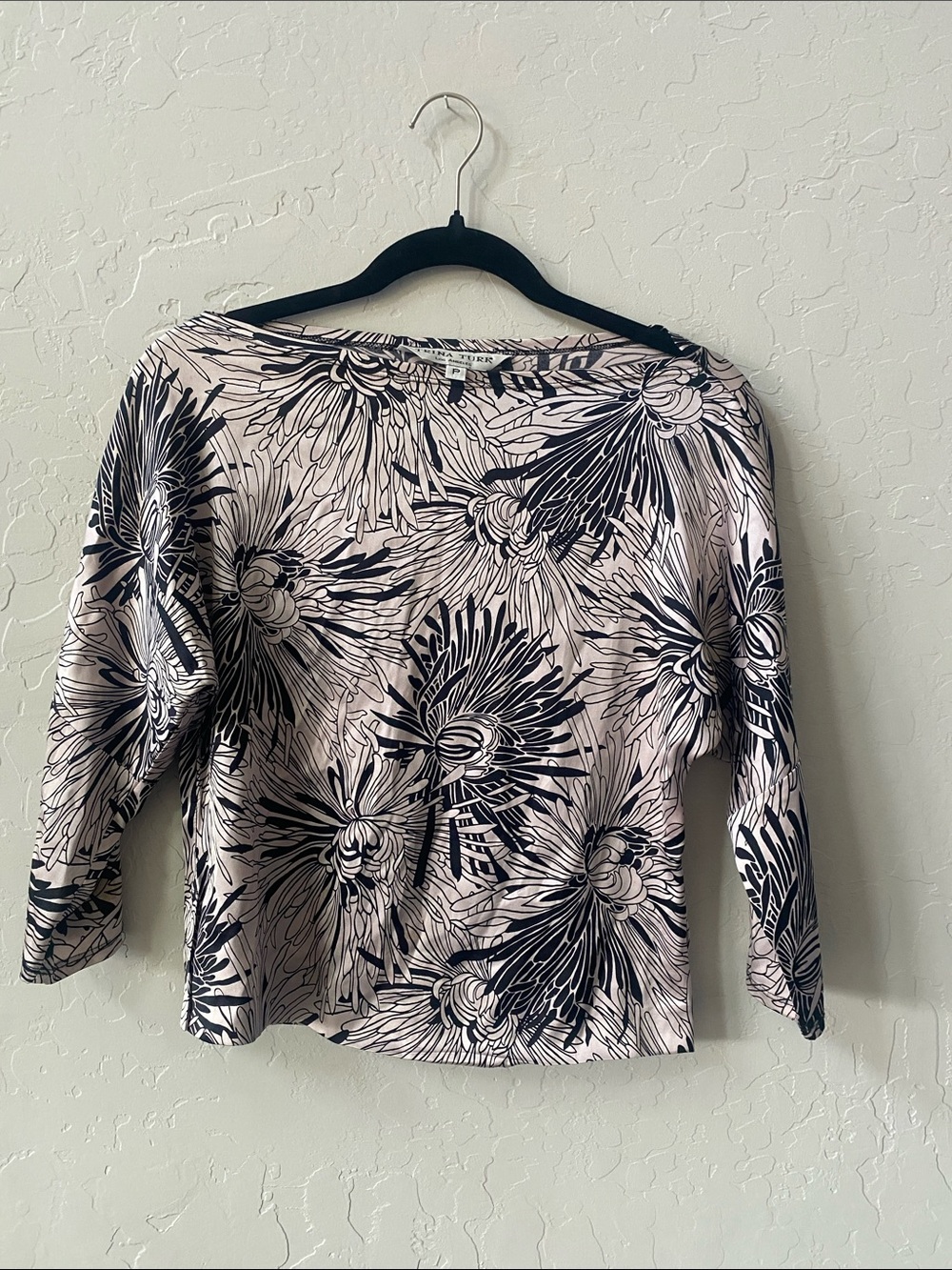 Trina Turk Pink and Black Floral Long Sleeve Top